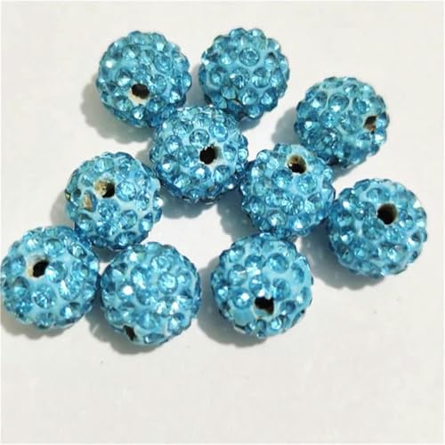 6 mm/8 mm/10/12 mm, 200 Stück Diamant-Abstandsperlen für handgefertigte DIY-Kleidung und Bekleidung-Aquamarin-10 mm, 200 Stück von WHUCTM