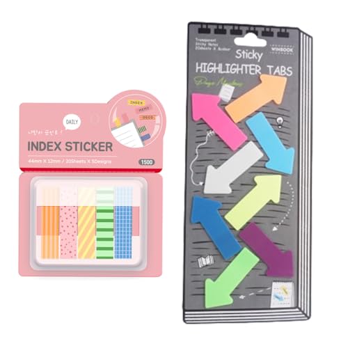 WHYCNJL 2 Set Sticky Notes Datei Index Set enthält Ausziehbare -Aufkleber und Pfeilindex-Aufkleber Selbstklebend Haftnotizen Haftmarker Marker Bücher Wasserdicht Beschreibbare Lesezeichen von WHYCNJL