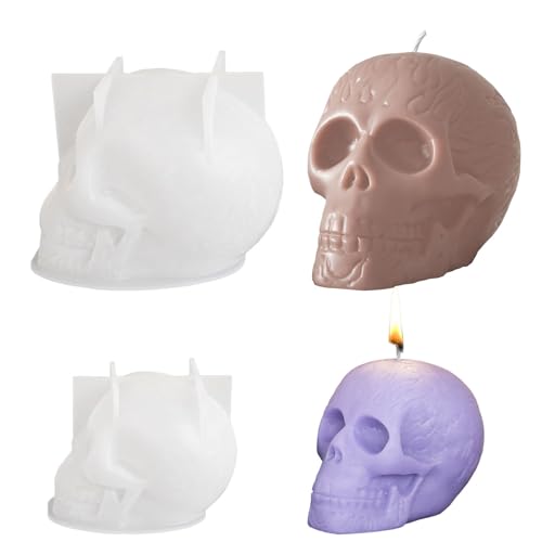 2 Stück Silikon Totenkopf Kerzenformen, Halloween Kerzen Silikonformen 3D Totenkopf Form Kerzenform Halloween Schädel Epoxidharz Silikonform Silikon Gießform von WHangXJangYE