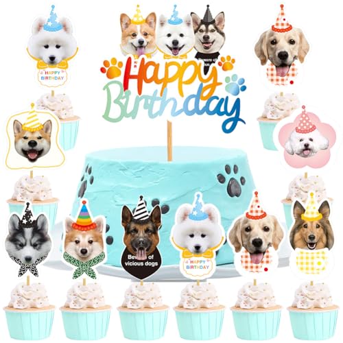 WIDEBG Hund Tortendeko Geburtstag Kuchen Deko Hund Cupcake Topper Happy Birthday Cake Topper Tiere Kindergeburtstag Torte Deko Pet Party Kuchendeko Dog 41 Stück von WIDEBG