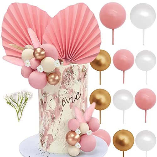 WIDEBG Tortendeko Kugeln Kuchen Deko Hochzeit Torte Deko Geburtstag Cake Topper Boho Palmblätter Kuchendekoration Blumen Kuchendeko Rosa Kugel Kuchen Topper 42 Stück von WIDEBG