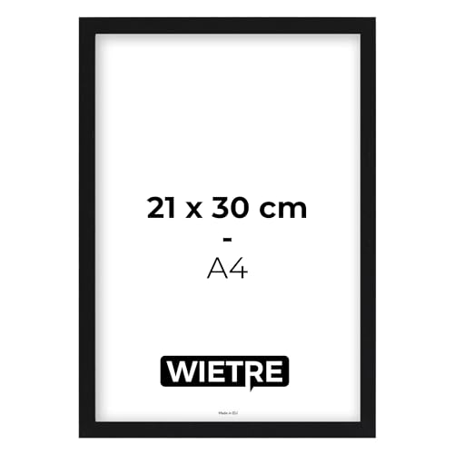 WIETRE Bilderrahmen A4 21x30 cm Schwarz MDF-Holz | Posterrahmen | bruchsicheres Acrylglas | zum Aufhängen & Aufstellen - für Fotos, Bilder & Poster von WIETRE