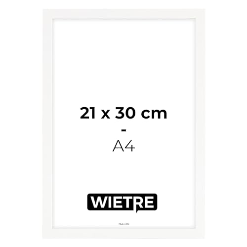 WIETRE Bilderrahmen A4 21x30 cm Weiß MDF-Holz | Posterrahmen | bruchsicheres Acrylglas | zum Aufhängen & Aufstellen - für Fotos, Bilder & Poster von WIETRE