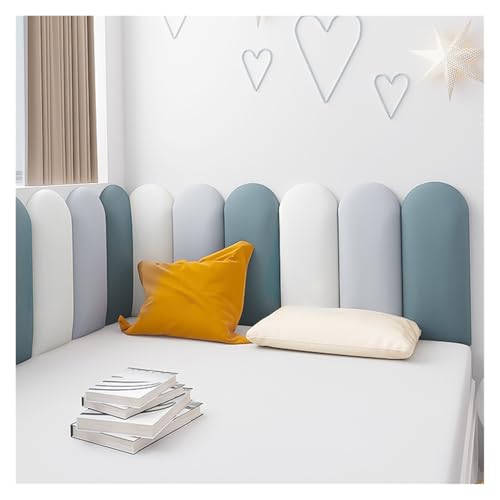 WIGING 3D-Antikollisions- Wandpolsterung Für Kinder, Halbrund 3.5cm/1.37in Dick Selbstklebend Wandpaneel, Weich Wandaufkleber Für Schlafzimmer Spielzimmer(White+Gray+Blue,120x50cm) von WIGING