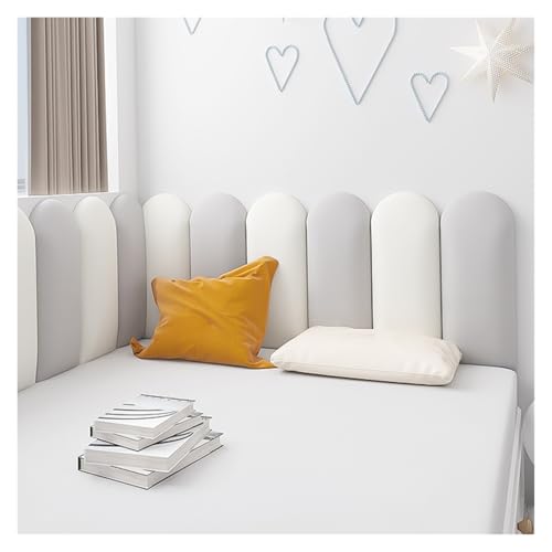 WIGING 3D-Antikollisions- Wandpolsterung Für Kinder, Halbrund 3.5cm/1.37in Dick Selbstklebend Wandpaneel, Weich Wandaufkleber Für Schlafzimmer Spielzimmer(White+Gray,135x50cm) von WIGING