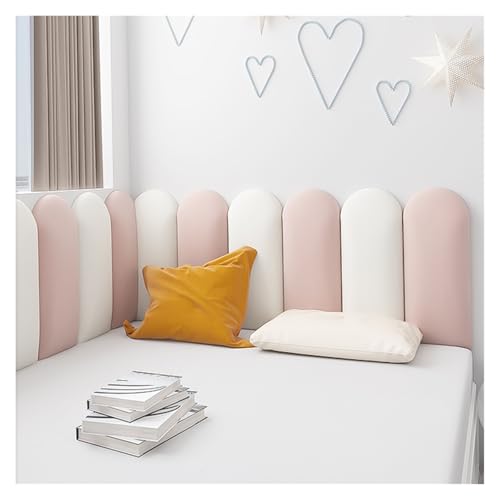 WIGING 3D-Antikollisions- Wandpolsterung Für Kinder, Halbrund 3.5cm/1.37in Dick Selbstklebend Wandpaneel, Weich Wandaufkleber Für Schlafzimmer Spielzimmer(White+pink,100x50cm) von WIGING