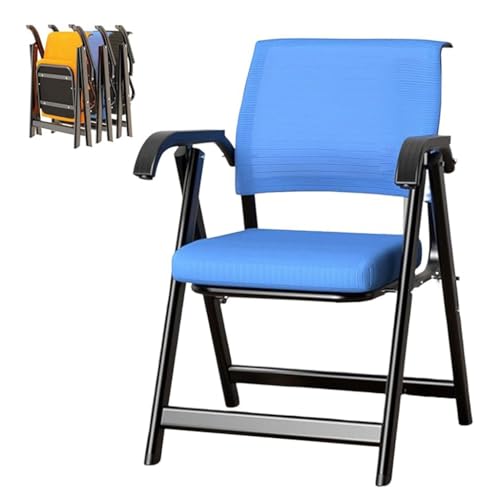 WIGSELBL Bürostuhl, gepolsterter Klappstuhl mit Armlehnen, Klappstühle mit gepolstertem Sitz, Netzstoff, ergonomischer Trainingsstuhl, Gästeempfang, Stapelstühle für Wartezimmer (blau) von WIGSELBL