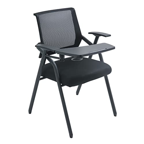 WIGSELBL Ergonomische Bürostühle mit befestigtem Schreibtisch, Klappstühle aus Netzstoff, Tablet-Armlehnstuhl mit gepolstertem Sitz, Konferenzraumstühle mit aufklappbarem Schreibtablett (Nero) von WIGSELBL