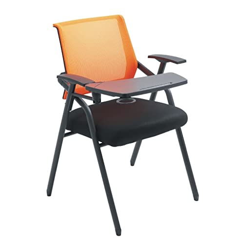 WIGSELBL Ergonomische Bürostühle mit befestigtem Schreibtisch, Klappstühle aus Netzstoff, Tablet-Armlehnstuhl mit gepolstertem Sitz, Konferenzraumstühle mit aufklappbarem Schreibtablett (Orange) von WIGSELBL