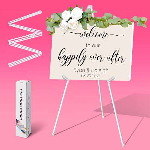 WIIGO Weiße Staffelei für Hochzeitsschilder, Poster, Ausstellung, Staffelei, faltbar, Kunststaffelei für Boden, verstellbar, 168 cm, Metall-Staffelei, Instant-Staffelei für Display, Malerei, Hochzeit, von WIIGO