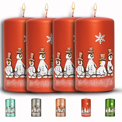 WIKAKERZEN Weihnachtskerze für Adventskranz – 4 Set 13x7cm - Schneemänner - Stumpenkerze aus hochwertigem Paraffinwachs mit Baumwolldocht - Adventskerze RAL zertifiziert (Kupfer) von WIKAKERZEN