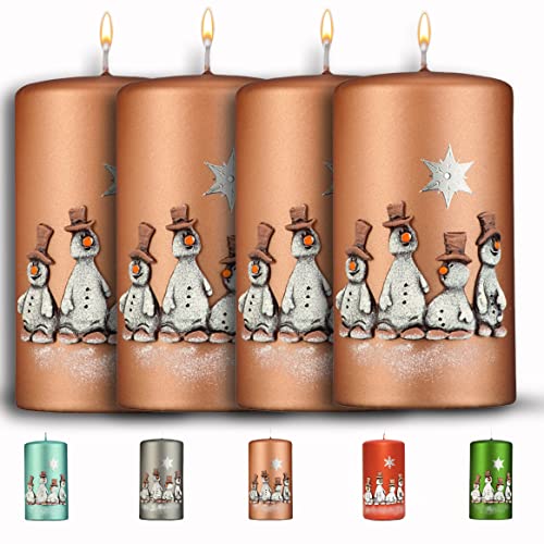 WIKAKERZEN Weihnachtskerze für Adventskranz – 4 Set 13x7cm - Schneemänner - Stumpenkerze aus hochwertigem Paraffinwachs mit Baumwolldocht - Adventskerze RAL zertifiziert (Sand) von WIKAKERZEN