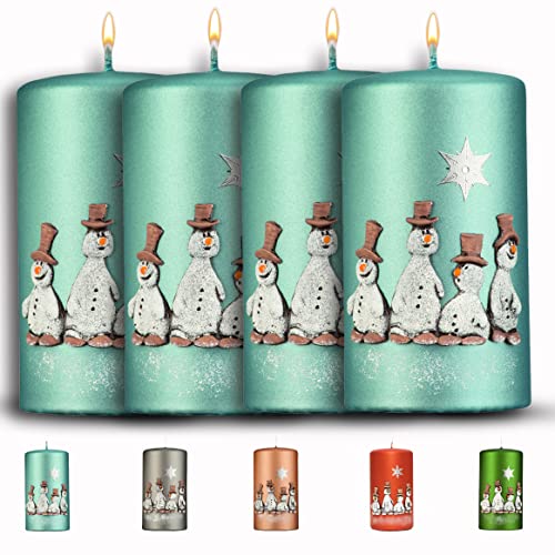 WIKAKERZEN Weihnachtskerze für Adventskranz – 4 Set 13x7cm - Schneemänner - Stumpenkerze aus hochwertigem Paraffinwachs mit Baumwolldocht - Adventskerze RAL zertifiziert (Stahlblau) von WIKAKERZEN