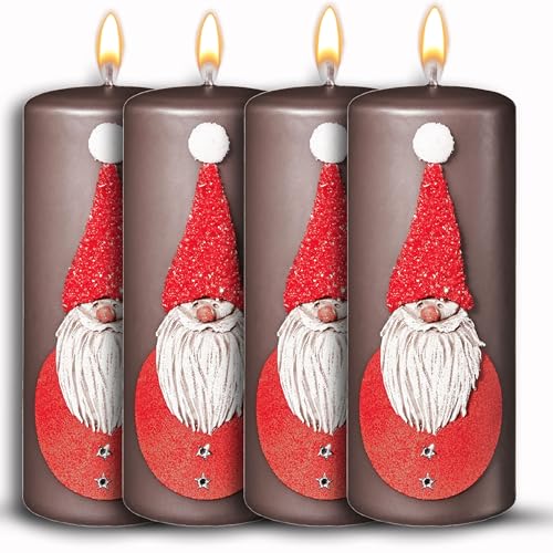 WikaKerzen bezaubernde Weihnachtskerze für Adventskranz - 4 Set 15x6cm - Santer Claus - Glitzer Stumpenkerze aus hochwertigem Paraffinwachs mit Baumwolldocht - Adventskerze RAL zertifiziert (15x6) von WIKAKERZEN