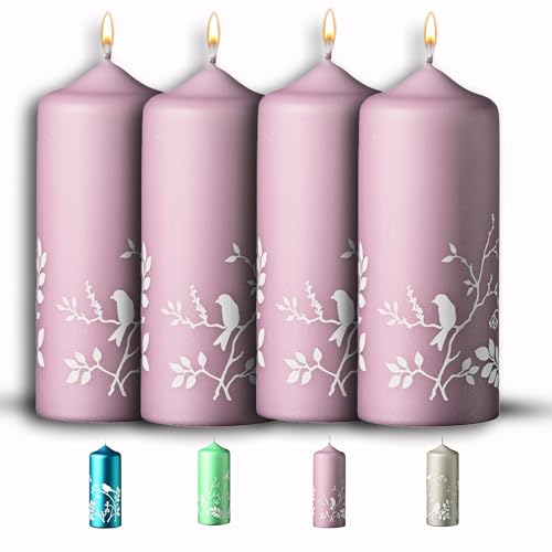 WikaKerzen bezaubernde Weihnachtskerze für Adventskranz 4 Set 15x6cm Winter-Wonderland Stumpenkerze aus hochwertigem Paraffinwachs mit Baumwolldocht Adventskerze RAL zertifiziert (Taupe-Rose) von WIKAKERZEN