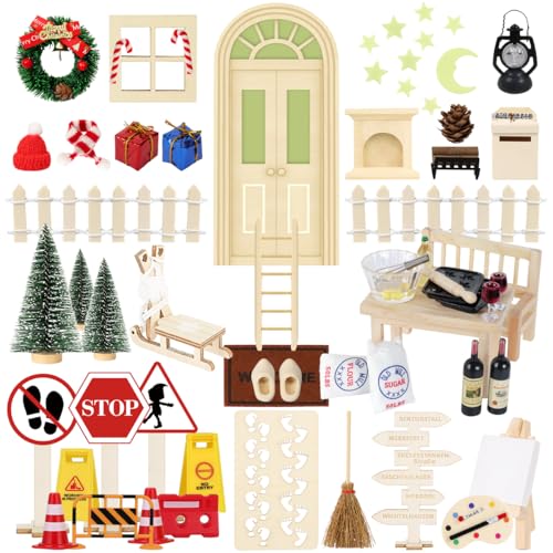 75Pcs Wichteltür Set mit Wichtelbriefe Wichtel Zubehör Weihnachten Wichtelhaus Im Dunkeln Leuchten, Elfentür Baustelle Kamin Backen Staffelei Komplettset Feentür adventskalender von WILDPARTY