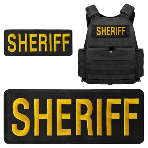 WILDREEDS 2 Stück Sheriff-Patches mit Klettverschluss, taktischer Sheriff-Stickerei-Aufnäher für Sheriff-Weste, Jacke, Rückwand (1 Stück klein und 1 Stück groß, goldfarben) von WILDREEDS