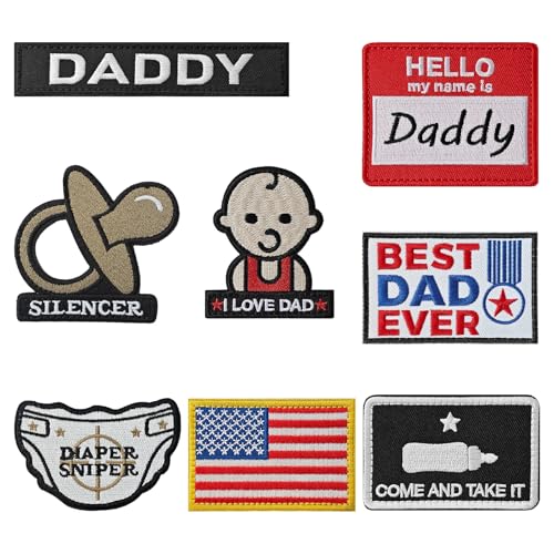 WILDREEDS 8 Stück Daddy Patches mit Klettverschluss, taktischer lustiger Aufnäher für Hüte, Wickeltaschen, Lunch-Taschen von WILDREEDS