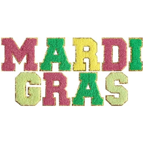 WILDREEDS 9 x Mardi Gras Patches, Chenille Letter Patches Embroidered Iron on Sew on Patches for Mardi Gras Decorations Supplies von WILDREEDS