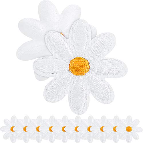 20 Stück Gänseblümchen Blume Patch Kleidung Iron-On Patches Blumen Applikationen Patches Dekorativ Bestickt für DIY Dekoration T-Shirt Rucksack Hoodies Schuhe Tasche, 1,38 Zoll von WILLBOND