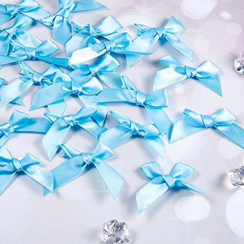 24 Stück Satinband Schleifen Selbstklebend für DIY Handwerk Hochzeit Weihnachten Valentinstag Dekoration Karte Herstellung Verzierungen, 5 cm Breite (Blau) von WILLBOND