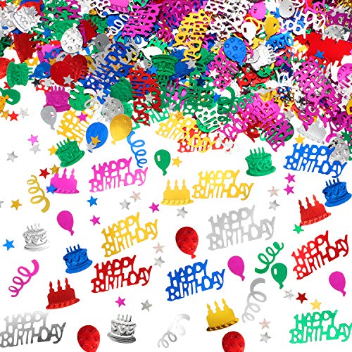 3000 Stück Happy Birthday Konfetti Geburtstag Kuchen Konfetti Metallic Folienballon Konfetti Tisch Streukonfetti Dekorationen für Geburtstagsfeier, Babyparty, DIY Kunst und Handwerk (mehrfarbig) von WILLBOND