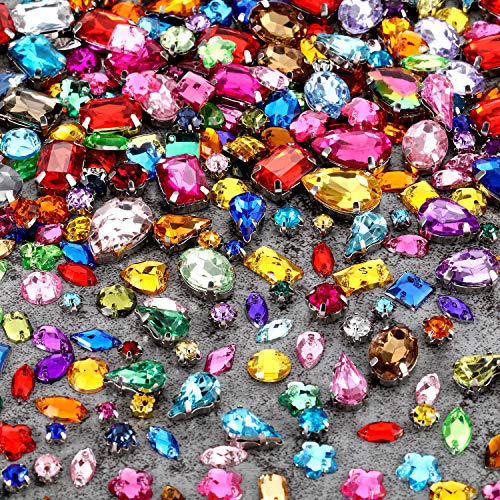 320 Stücke Nähen auf Strass Glas Kristalle Acryl Edelsteine mit Loch Silber Prong Einstellung Flatback Klaue Mix Form Mix Größe für DIY Handwerk Kleid Kleidung Schuhe Tasche Dekorationen von WILLBOND