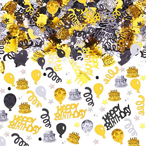 4000 Stück Schwarz Gold Silber Geburtstag Konfetti Party Dekoration Happy Birthday Kuchen Ballon Metallic Folie Tischkonfetti Streu Party Dekorationen für Geburtstag Hochzeit Jahrestag Babyparty Party Supplies von WILLBOND