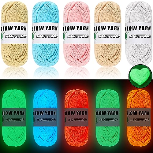 5 Rollen Glow in the Dark Garn Luminous Crochet Yarn for Crocheting DIY Knitting Glow Fingering Weight Yarn for Arts Crafts Sewing Thread Party Supplies, 50 yd Per Roll (Retro Colors) von WILLBOND