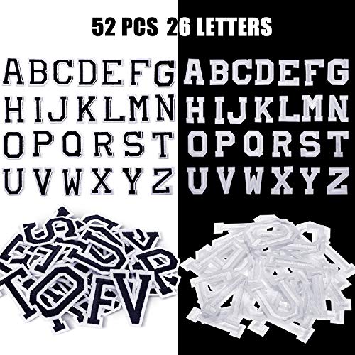 WILLBOND 52 Stücke Alphabet Applikationen Patches Brief Aufnäher Gebügelt Klebstoff Buchstaben A-Z Gestickt Dekorative Reparatur Aufnäher für Schuhe Hut Tasche Kleidung Zubehör (Schwarz und Weiß) von WILLBOND