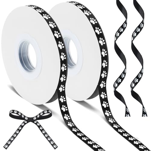 WILLBOND 2 Rollen Pfotenabdruckband mit Pfotenabdruckmotiv, für Hundepfotenabdruck, Party-Ornamente, Geschenkverpackung, Dekoration, 1,9 cm x 45,7 m (schwarz) von WILLBOND