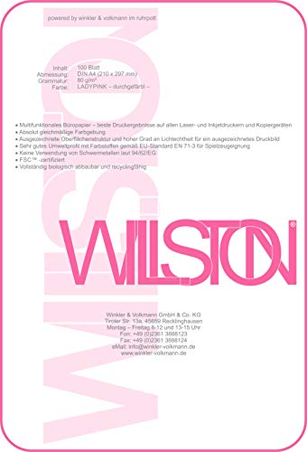 WILLSTON - buntes Papier - 100 Blatt DIN A4 80g/m² - LADYPINK - komplett durchgefärbt von WILLSTON