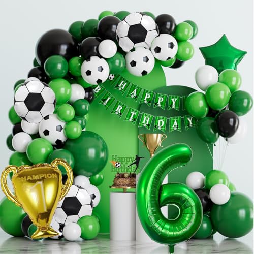 6 Jahre Geburtstag Deko Junge, Fußball Deko Geburtstag Junge 6 Jahre, Luftballon Girlande Fußball Grün, Fußball Geburtstag Party Set zum 6. Geburtstag des Junge von WINAROI