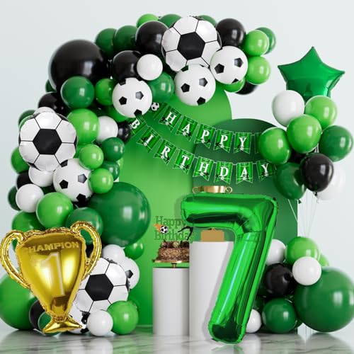 7 Jahre Geburtstag Deko Junge, Fußball Deko Geburtstag Junge 7 Jahre, Luftballon Girlande Fußball Grün, Fußball Geburtstag Party Set zum 7. Geburtstag des Junge von WINAROI