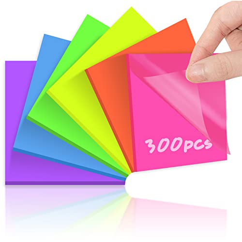 WINAROI 300 Blätter Bunte Transparente Haftnotizen, Transparente Sticky Notes 75×75 mm, Wasserdicht Bunte Haftnotizen Set für Kennzeichnung Von Bürodokumenten, Studenten oder Büchern von WINAROI