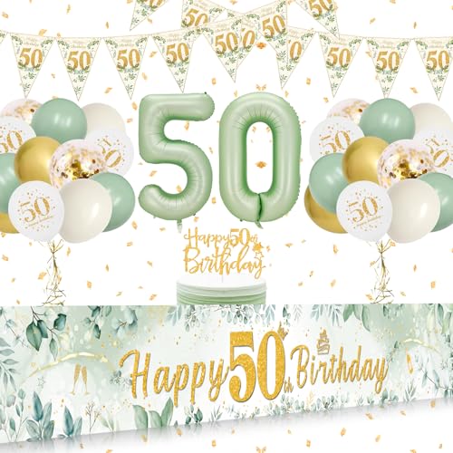 40 Geburtstag Deko, 40 Geburtstag Frauen Männer Dekorationen Banner, Luftballons Grün Gold Konfetti 40. Geburtstag Deko, Deko 40 Geburtstag Lange Größe Happy 40th Birthday Banner Hintergrund 274×37cm von WINFLUENCE