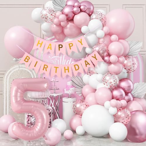 WINFLUENCE Luftballon Girlande Rosa,5 Jahr Geburtstag Mädchen Rosegold，Geburtstagsdeko 1 Happy Birthday Banner für Babyparty Deko Mädchen, Geburtstag Party Deko von WINFLUENCE