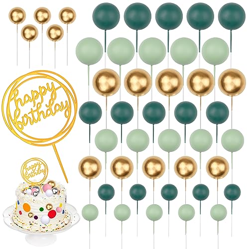 46 Stück Tortendeko Kugeln, Happy Birthday Tortendeko,Cake Topper Geburtstag, Tortendeko Geburtstag mädchen, DIY Kuchen Topper für Hochzeit Hochzeitstag Geburtstag Babyparty (Pink Gold) (Grün) von WINKIO