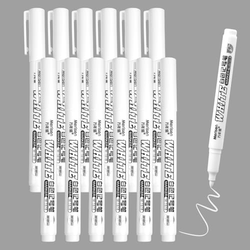 WINKIO Weiße Acrylstifte 12 PCS, 1mm Fine Tip Permanent Marker, Wasserfest Lackstift Weiß für Steine, Keramik Holz Metall Papier Glas Stoffe Kunststoff Leder von WINKIO