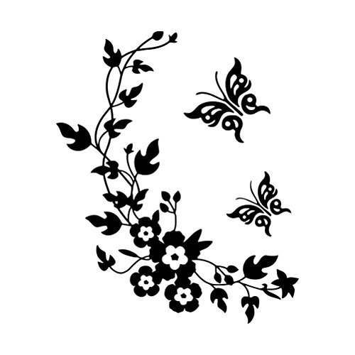 WINOMO Schmetterling Blume Wandbild PVC Wandaufkleber Bad Wc-Sitz Aufkleber Removale Kreative Wohnkultur Aufkleber (Schwarz) von WINOMO