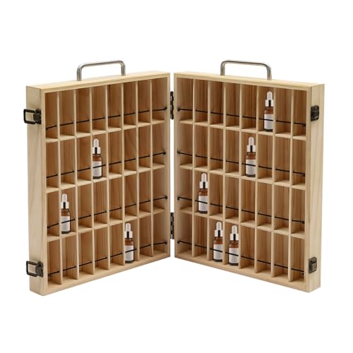 WINPANG 64 Löcher Holz Ätherisches Öl Organisator Behälter Duftöle Display Ständer, Tragbar Holz Aromatherapie Geschenk-Box für Nagellack, Duftöle und Kosmetik von WINPANG