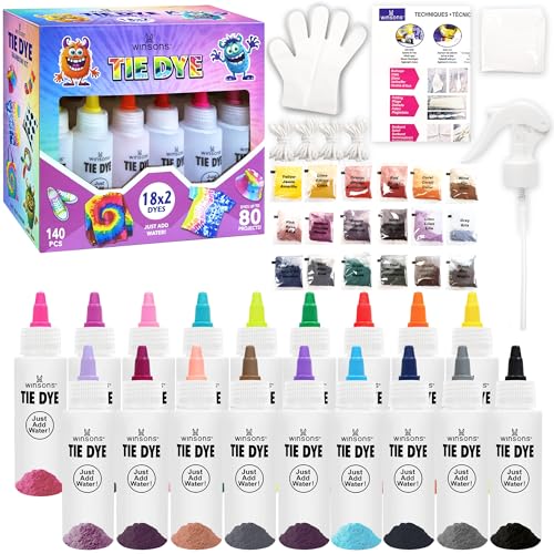 Tie Dye Kit, Tie Dye Set for Kids, 18 Vibrant Colors Pre-Filled Tye Dye Bottles, Non Toxic Permanent Fabric Dye Art Set, Easy DIY Fabric Art - Create Fun von WINSONS