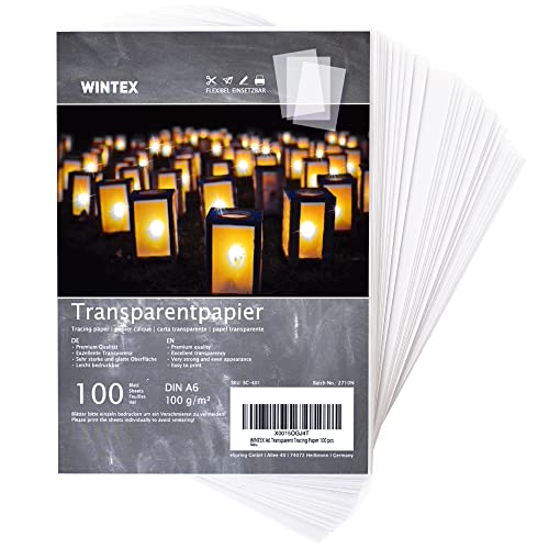 WINTEX 100 Blatt Transparentpapier DIN A6-100 g/qm Schnittmusterpapier - bedruckbar - Pergamentpapier Architektenpapier zum drucken - Pauspapier zum bedrucken - Tracing Paper von WINTEX