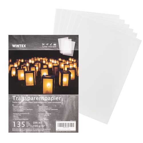 WINTEX 135 Blatt Transparentpapier DIN A4-100 g/qm Schnittmusterpapier - weiß bedruckbar - Pergamentpapier Architektenpapier zum drucken - Pauspapier zum bedrucken - Tracing Paper von WINTEX