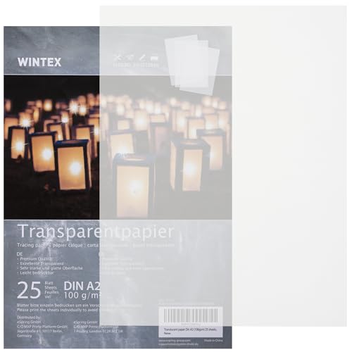 WINTEX 25 Blatt Transparentpapier DIN A2-100 g/qm Schnittmusterpapier - weiß bedruckbar - Pergamentpapier Architektenpapier zum drucken - Pauspapier zum bedrucken - Tracing Paper von WINTEX