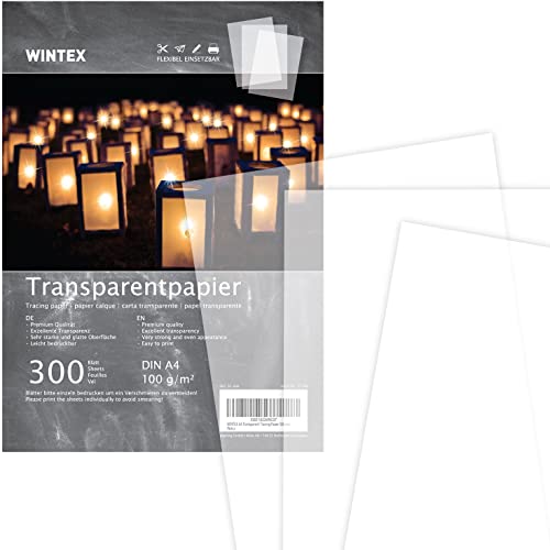 WINTEX 300 Blatt Transparentpapier DIN A4-100 g/qm Schnittmusterpapier - weiß bedruckbar - Pergamentpapier Architektenpapier zum drucken - Pauspapier zum bedrucken - Tracing Paper von WINTEX