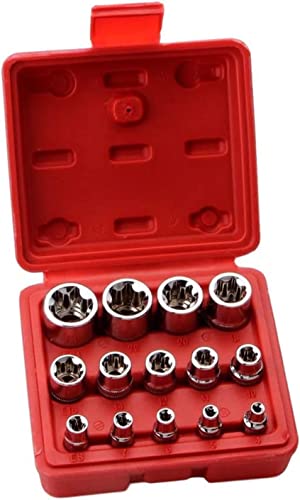 Crv Material 14 Stück/Set E-Torx-Stern-Innen-Bit-Steckschlüsselsatz, 1/2 Zoll, 3/8 Zoll, 1/4 Zoll Antrieb, E4 – E24 Reparaturwerkzeug, Handwerkzeug-Set, multifunktionale Steckschlüsseleinsätze von WIPPWER