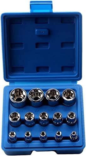 Crv Material 14 Stück/Set E-Torx-Stern-Innen-Bit-Steckschlüsselsatz, 1/2 Zoll, 3/8 Zoll, 1/4 Zoll Antrieb, E4 – E24 Reparaturwerkzeug, Handwerkzeug-Set, multifunktionale Steckschlüsseleinsätze von WIPPWER