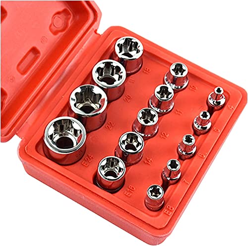 WIPPWER 14Pcs Weibliche Stern Bit Steckdosen Set 1/2'' 3/8'' 1/4'' Stick Steckdosen E4 -E24 Mit Lagerung Box Multifunktionale hülse steckdosen von WIPPWER