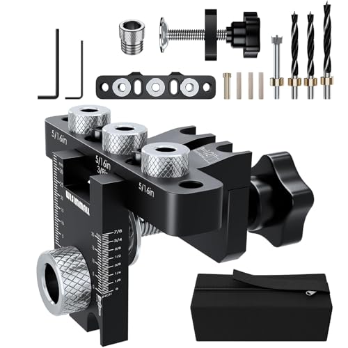 3-in-1 Bohrschablone, Einstellbare Bohrlehre,3 Size Drill Bit(8/10/15mm)Taschenloch Holzdübel Bohrschablone Set mit Positionierungsclip,Pocket Hole Jig Kit,Holzdübel Bohrschablone mit Organizertasche von WISIMMALL